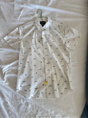 Bonobos White Slim Fit Short-Sleeve Button-Up Shirt with Navy Fish Print